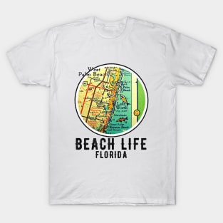 West Palm Beach Vintage Map Beach Life Florida T-Shirt